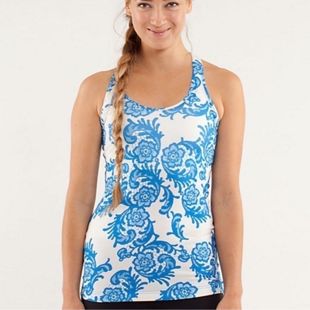 Lululemon Women Laceoflage Beaming Blue Print Cool Racerback CRB Tank Top 10